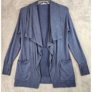 Athleta Cardigan Womens Small Blue Heathered Pockets Draped Open Front Casual